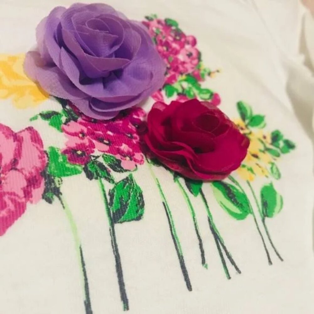 New Janie and Jack Girl Long Sleeve with 3D Rosette Tee Top Size 10